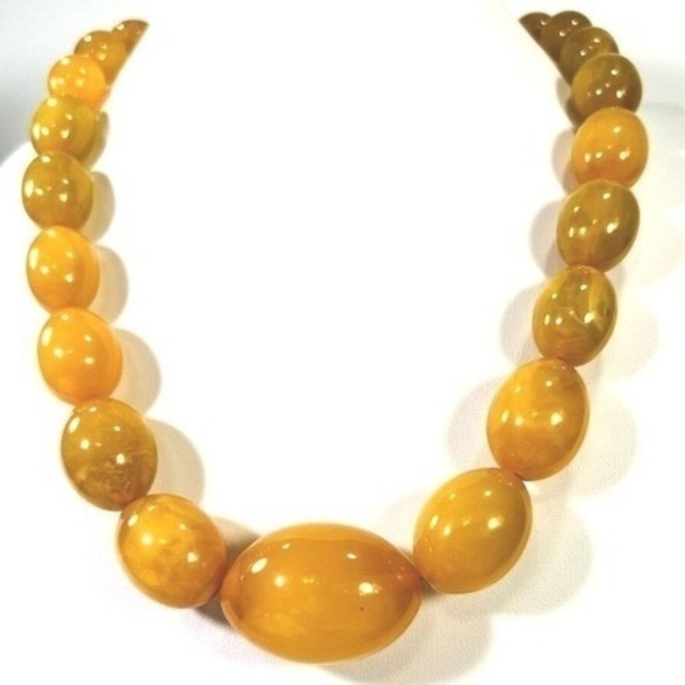 Baltic Amber Egg Yolk Necklace Beads 135g Hidden Barrel‎ Clasp  24"